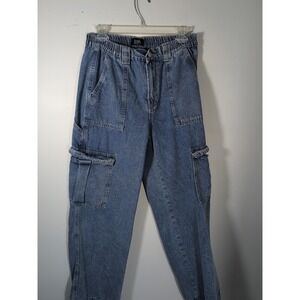 Simple Society Womens Blue Denim Cargo Pants Size 9 With Pockets